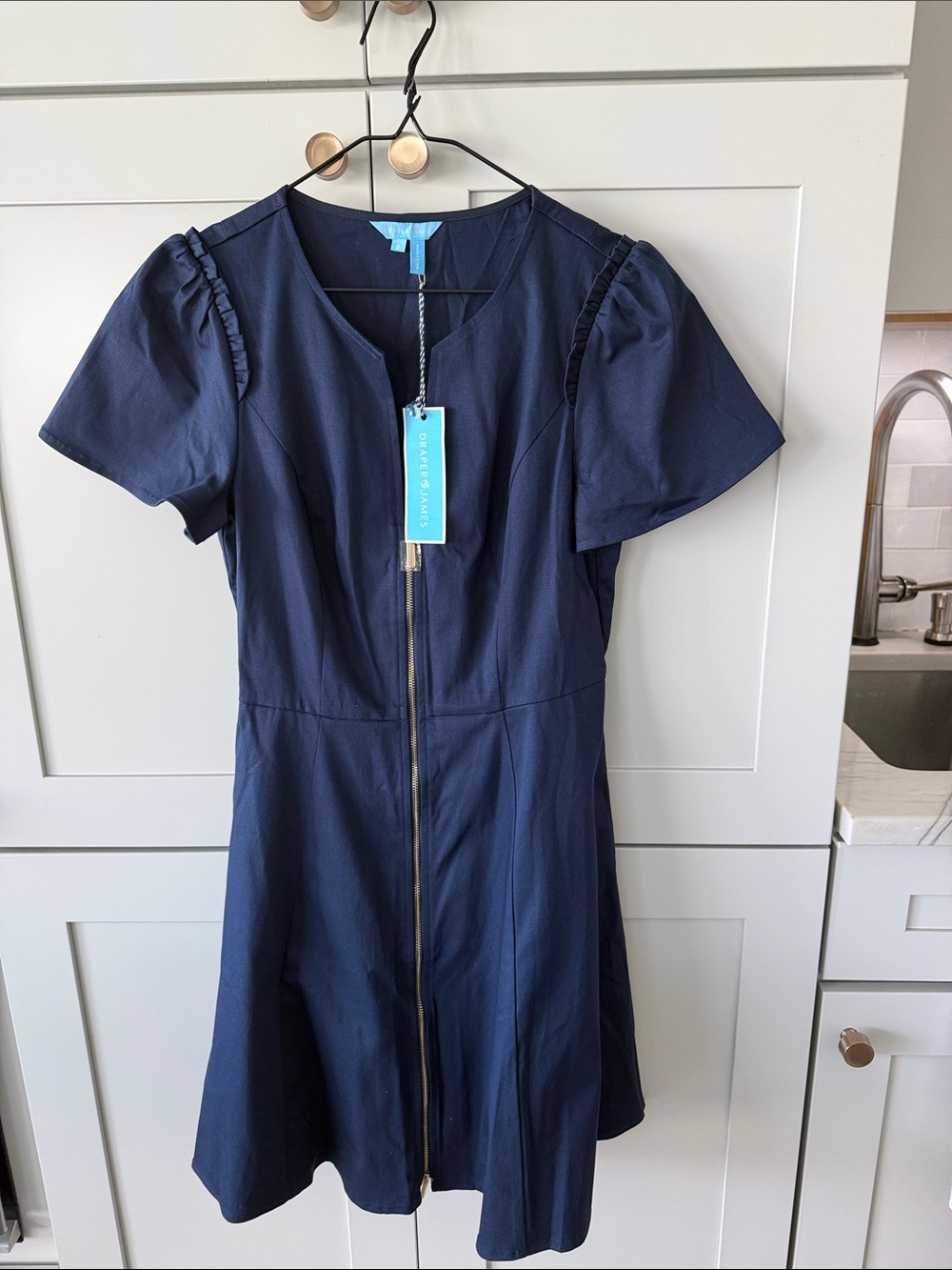🦋Draper James Navy Zip-Front Fit & Flare Dress with Ruffle Sleeves - Picture 3 of 10